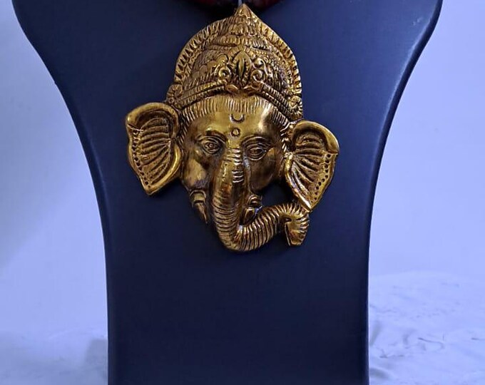 Maroon thread necklace with golden oxidised ganesha pendant