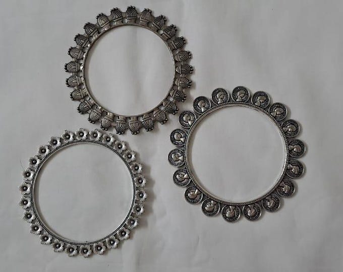Combo offer of 3 single traditional silver oxidised bangles