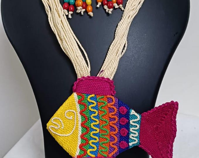 Multi colour thread fish pendant Jewellery. set with matching thread earrings