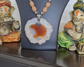 Handpainted Shell necklace with matching shell earrings