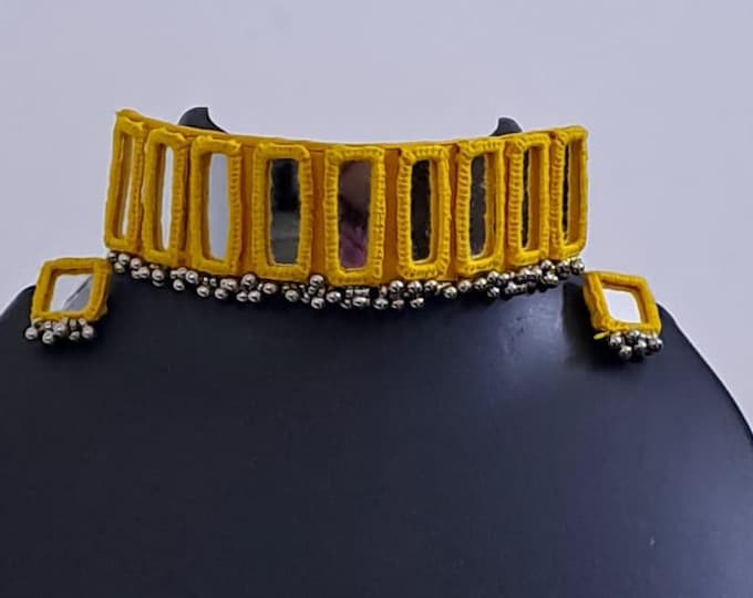 Kutchwork glasswork necklace set with matching earrings