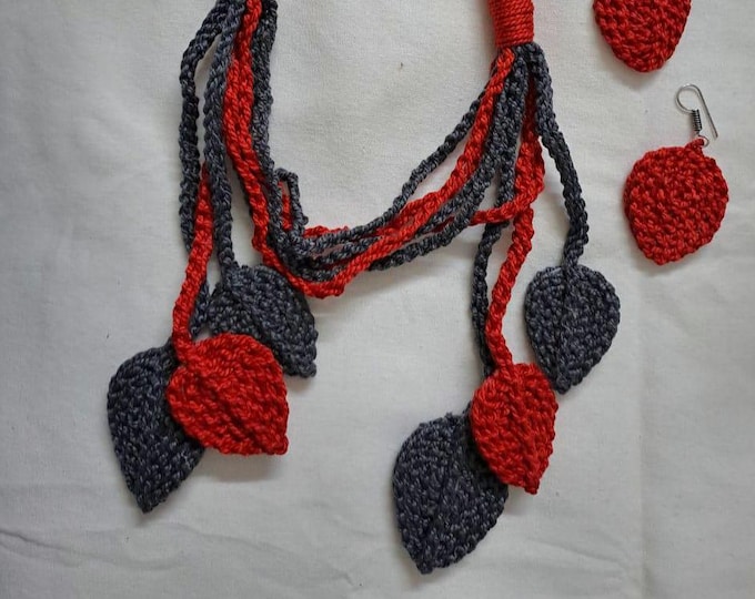 Crochet leaf necklace set with matching earrings