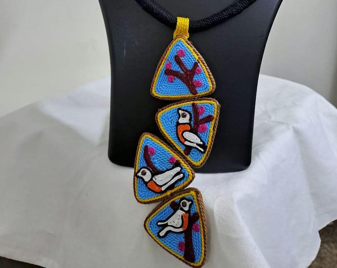 Thread necklace set with four steps bird pendant n matching earrings