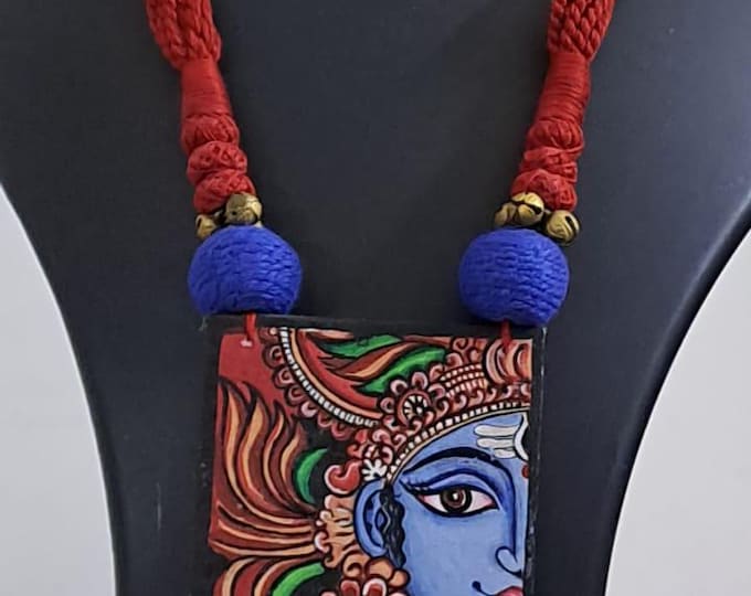 Handpainted fabric jewellery set with matching earrings