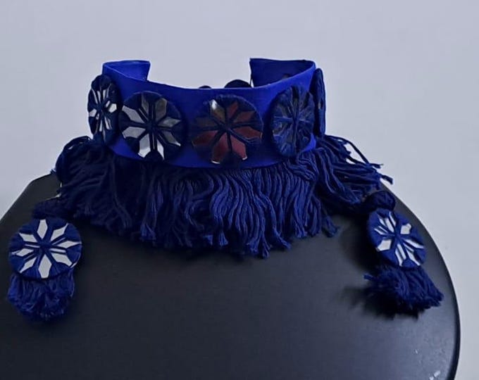 Handmade Kutch Glass work choker necklace with glass work earrings
