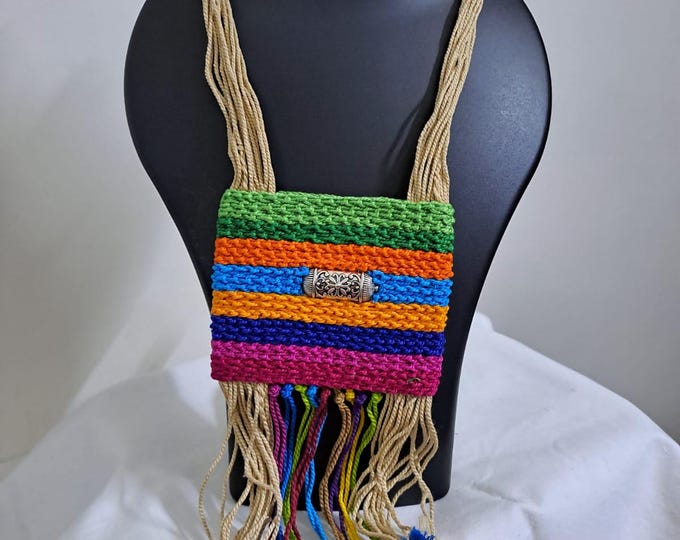 Multi colour crochet thread necklace with thread danglers and matching thread earrings