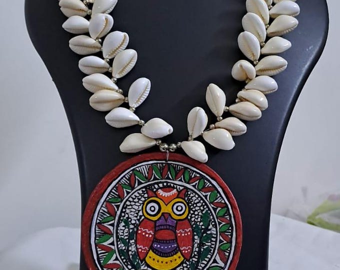Handpainted fabric jewellery set with matching earrings
