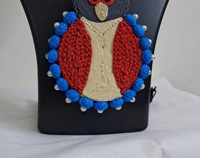 Handmade thread jewellery necklace set with owl pendant and matching earrings