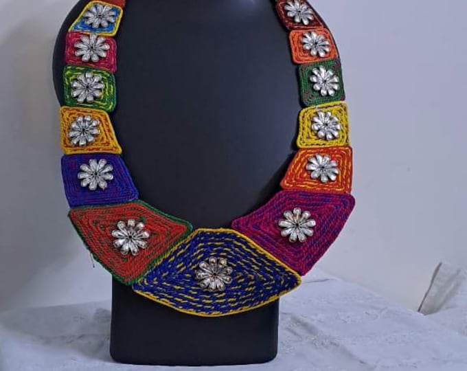 Exclusive  necklace set with multiple thread n  silver oxidised pendants n matching earrings