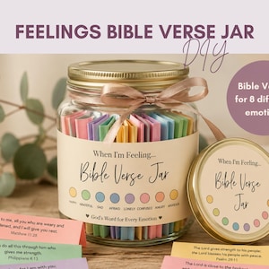 Printable BIBLE VERSE Jar & Lid labels – 16 Oz Digital Download DIY Feelings Bible Verse Jar In Pdf Format