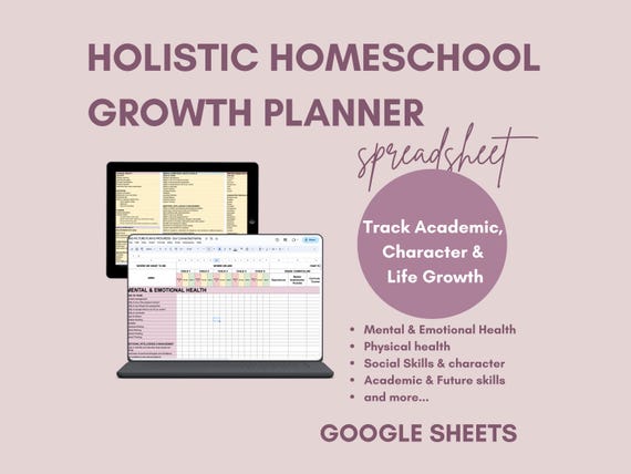 HOMESCHOOL ACADEMIC Mentalhealth PLANNER, Holistic Plan and Emotional Support Progress Spreadsheet Template