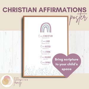 Christliche Bibel Affirmation Poster Druck für Kinder, ich bin ein Kind Gottes, ich bin geliebt, ich bin gesegnet, ich bin stark, ich bin wertvoll, ich bin fähig