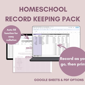Homeschool RECORD KEEPING Planner, Google Spreadsheet Ultimate Homeschool Record Keeping Pack Template