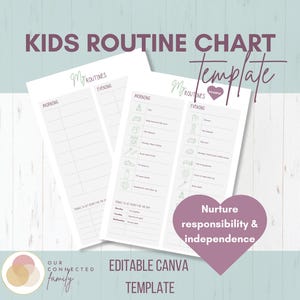 Bewerkbare sjabloon CANVA KIDS-routinediagram: sjabloon voor handgeschreven kindroutine in pdf-indeling