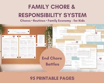 Family Chore System Printable | Responsibility Chart for Kids | Family Economy System | Family Organisation