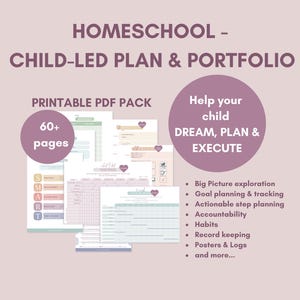 Homeschool Portfolio Goal Planner, Digital Printable Habit Tracker Ultimate Child-Led & Dream Plan Template