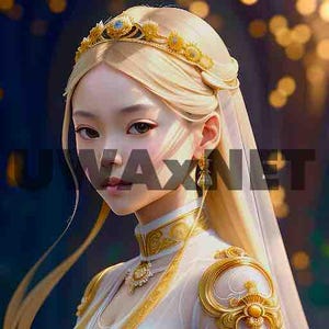 Digital Art by AI - (Update - No PDF) Asian Female Princess wearing a white uniform with golden details. Art by: Cosmic
