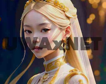 AI Asian Princess Art – Golden Uniform Portrait (Digital Download)