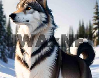 Arctic Wolf Digital Art – Snowy Plain Full Body Image