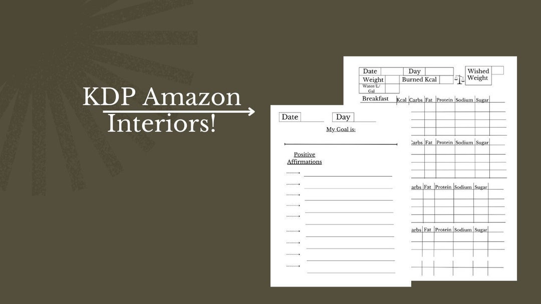 Two Amazon Kdp Interior, Design, No Bleed, Positive Affirmation Log Book and Diet Plan With