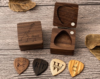 Custom Wooden Guitar Picks Box, Personalized Guitar Pick Box Storage Wood Guitar Pick Organizer, Music Gift for Guitarist, Christmas Gift