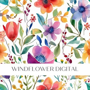 Watercolor Flower Garden Seamless Pattern | Continuous Pattern | Repeat Tile | Fabric Seamless Design | Colorful Floral Digital Download