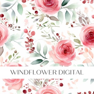 Pink Roses Seamless Pattern | Watercolor Pattern for Commercial Use: Textiles, Papers, Home Goods, Art | Romantic Floral Digital Download
