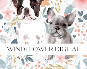 Cute Puppies Seamless Pattern | Puppy Floral Pattern for Fabric, Graphics, Design, Commercial Use | Seamless Repeating Digital Download