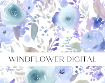 Blau Teal Florales nahtloses Muster | Kommerzielle Nutzung | Boho Aquarell Blumenmuster Digital Download