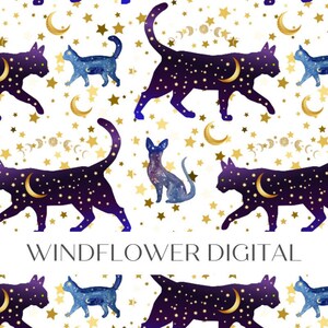 Cats Stars | Art Animal Continuous Pattern for Commercial Use | Repeating Pattern for Digital Download