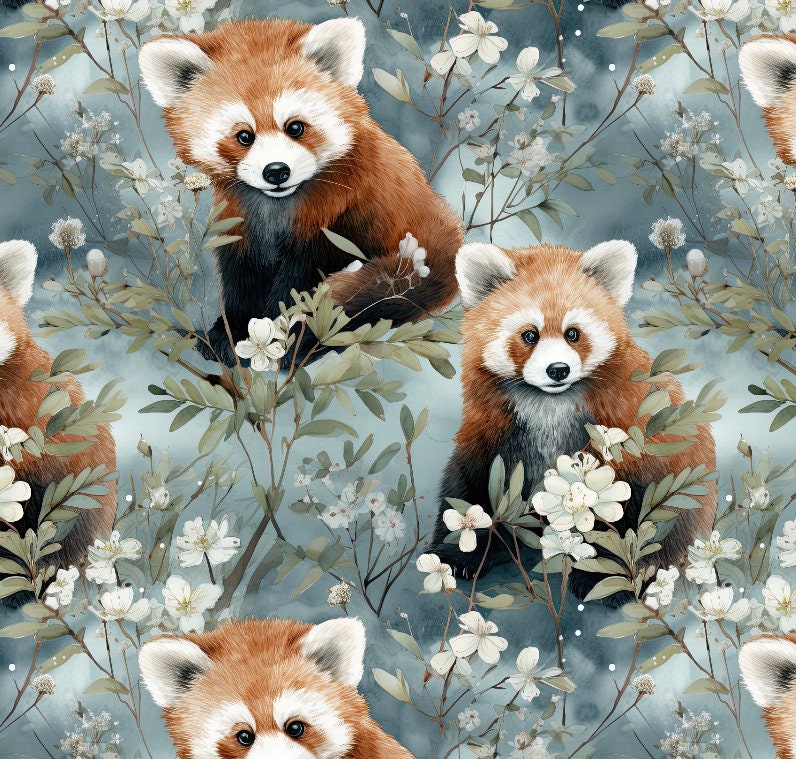 Red Panda Seamless Pattern | Panda Bear Floral Animal Pattern | Fabric ...