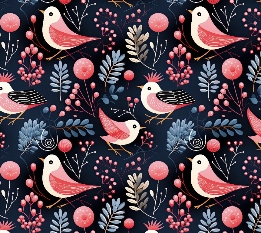 Pink Bird Pattern Pink Birds Seamless Pattern | Cute Bird Cottagecore Continuous Pattern ...