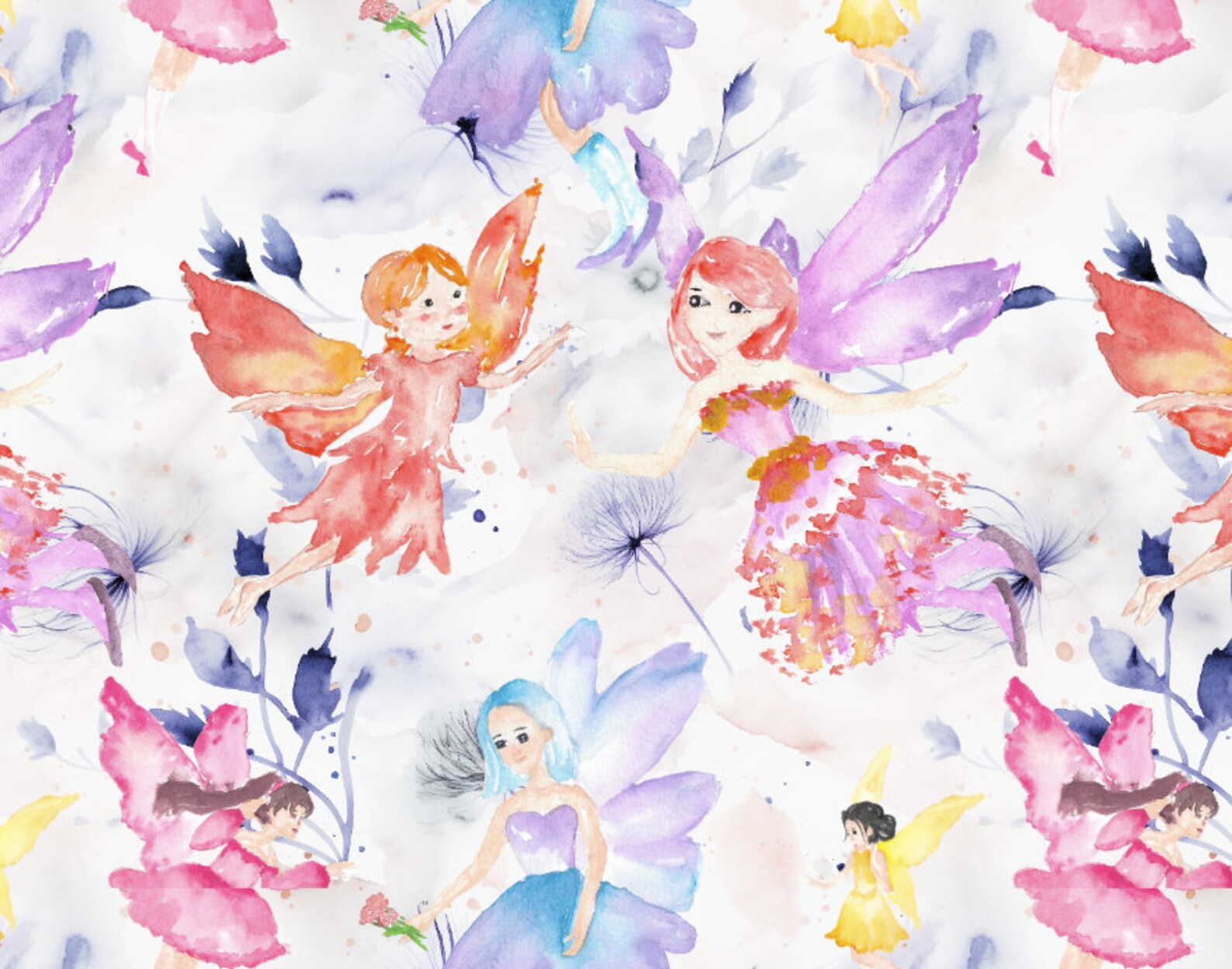 Fairies Seamless Pattern | Cute Watercolor Fairy Continuous Pattern for ...