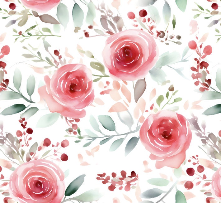 Pink Roses Seamless Pattern | Watercolor Pattern for Commercial Use ...