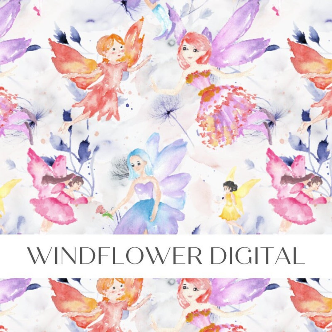 Fairies Seamless Pattern | Cute Watercolor Fairy Continuous Pattern for ...