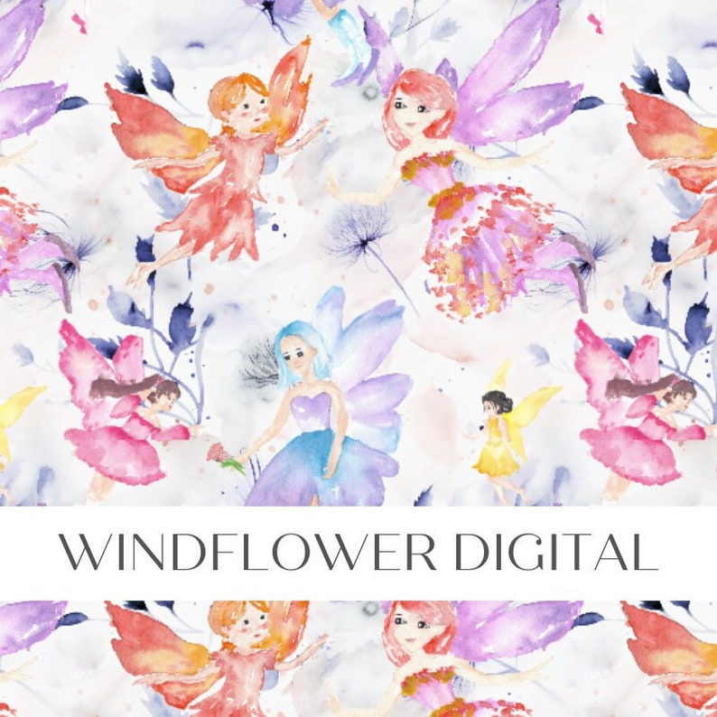 Fairies Seamless Pattern | Cute Watercolor Fairy Continuous Pattern for ...
