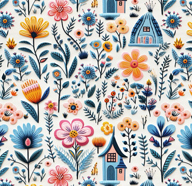 Bloomcore Floral Seamless Pattern | Flower Garden Village Tile ...