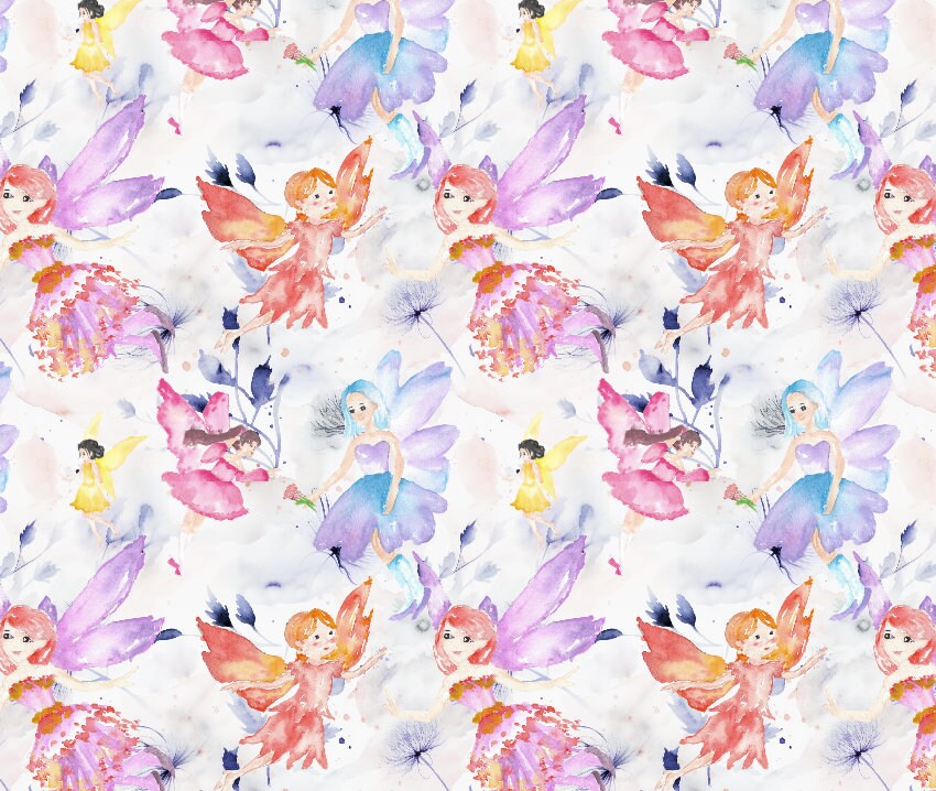 Fairies Seamless Pattern | Cute Watercolor Fairy Continuous Pattern for ...