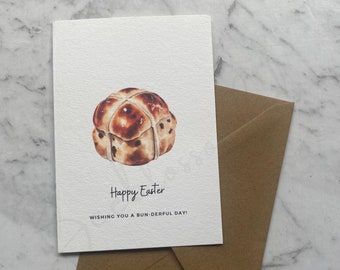 Easter Greeting Card - Bun-Derful Day! Pun Greeting Card - Including Envelope (A6 10.5 x 14.8 cm) Printed on 300GSM Watercolour Paper