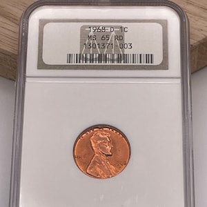 1968 D Lincoln Cent Penny NGC MS65 Red, Lincoln Memorial, Copper 1C, Graded Collectible U.S. Coin, Denver Mint