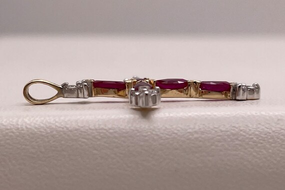 Vintage 10K Marquise Ruby Cross Pendant, Diamond … - image 8
