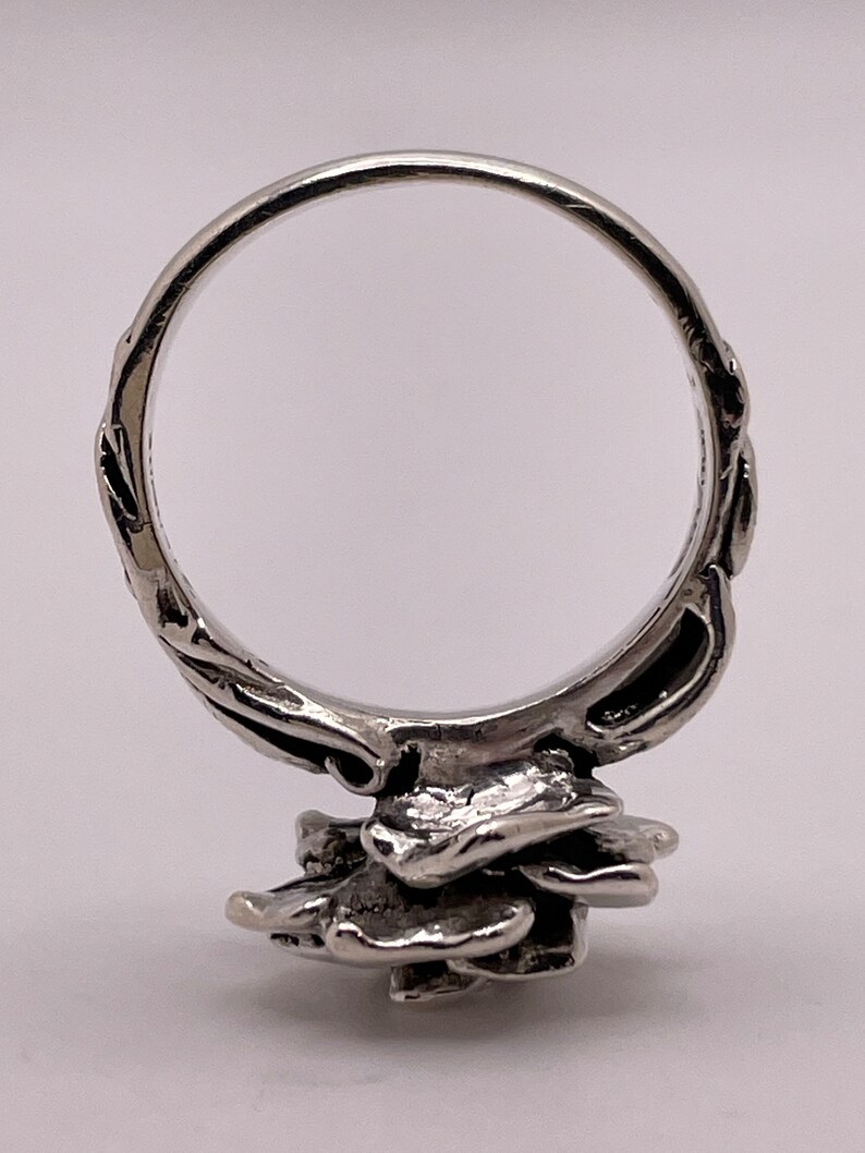 Oxidized Rose Flower Leaf Vintage Ring – .925 Sterling Silver, Sizes 6-10 - View #14