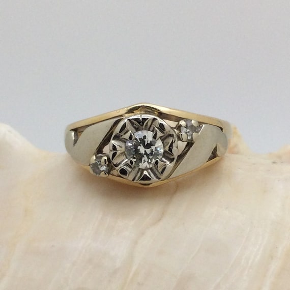 Vintage 14K Two Tone Gold Diamond Solitaire Ring,… - image 1