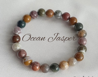 Ocean Jasper Bracelet 8mm | Elastic Bracelet | Orbicular Jasper Stone | Ocean Jasper Jewelry | Stretch Bracelet | Jasper Gemstone Bracelet