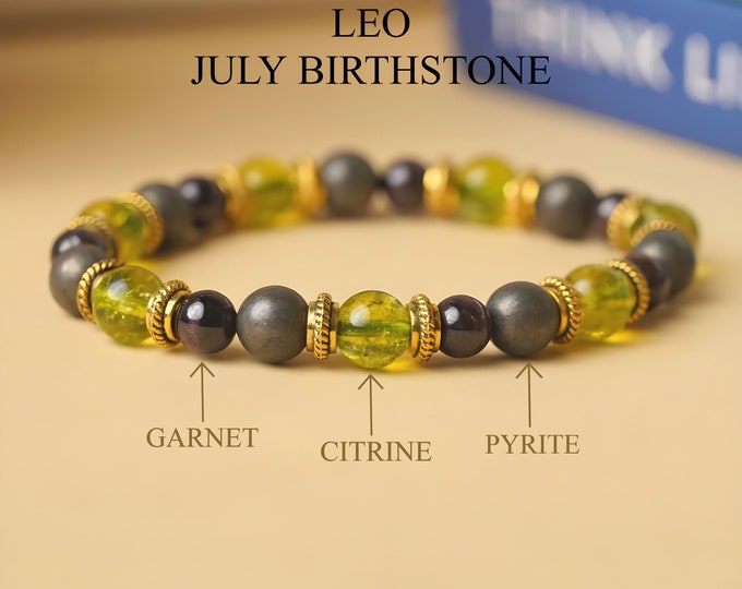 Leo Bracelet- Leo Healing Crystals- Leo Zodiac Bracelet- Leo ZODIAC Birthstone Bracelet- Leo Stretch Bracelet- Leo Birthday Gift- Leo Gift