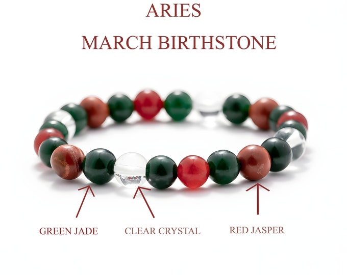 Aries Bracelet- Aries Crystal Bracelet- Aries Birthstone Bracelet- Aries HEALING Crystals- Aries Birthday Gift- Aries Zodiac Gifts for Men