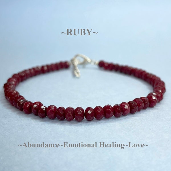 Dainty RUBY Bracelet Minimalist July Birthstone Red Natural Gemstone Jewelry Delicate Semi-Precious Stacking Layering Handmade for Man Women