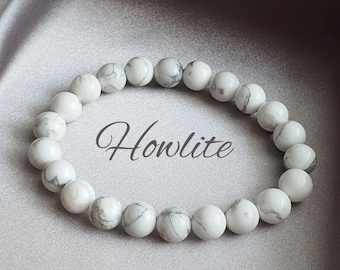 Howlite Bracelet | AAA Grade Howlite Beaded Bracelet | Elastic Bracelet | Dainty Howlite Jewelry | 8mm White Howlite Gemstone Bracelet