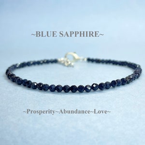 Dainty BLUE SAPPHIRE Bracelet Birthstone Natural Gemstone Minimalist Jewelry Delicate Semi-Precious Stacking Layering Handmade for Man Women