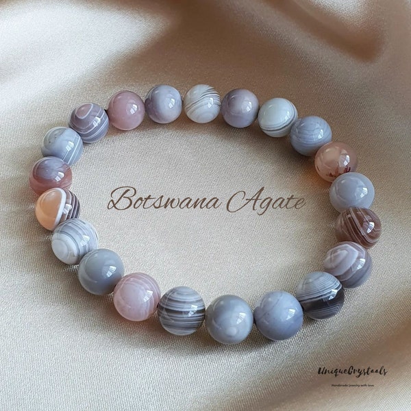Botswana Agate Bracelet | 8mm Elastic Bracelet | Healing Crystal Bracelet | Botswana Agate Jewelry | Genuine Botswana Agate Gemstone